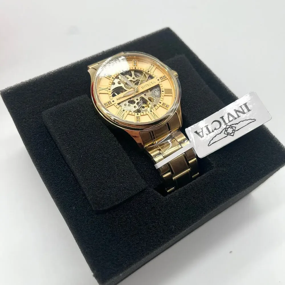 Invicta NWT IN BOX, Objet D Art Automatic Men's Watch Skeleton Dial 40mm, Gold